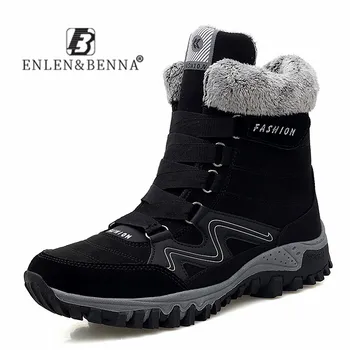 

2020 Leather Boots Men Warm Fur Non Slip Outdoor Snow Boots Men Black Fashion High Top Men Winter Work Casual Shoes Big Size 12