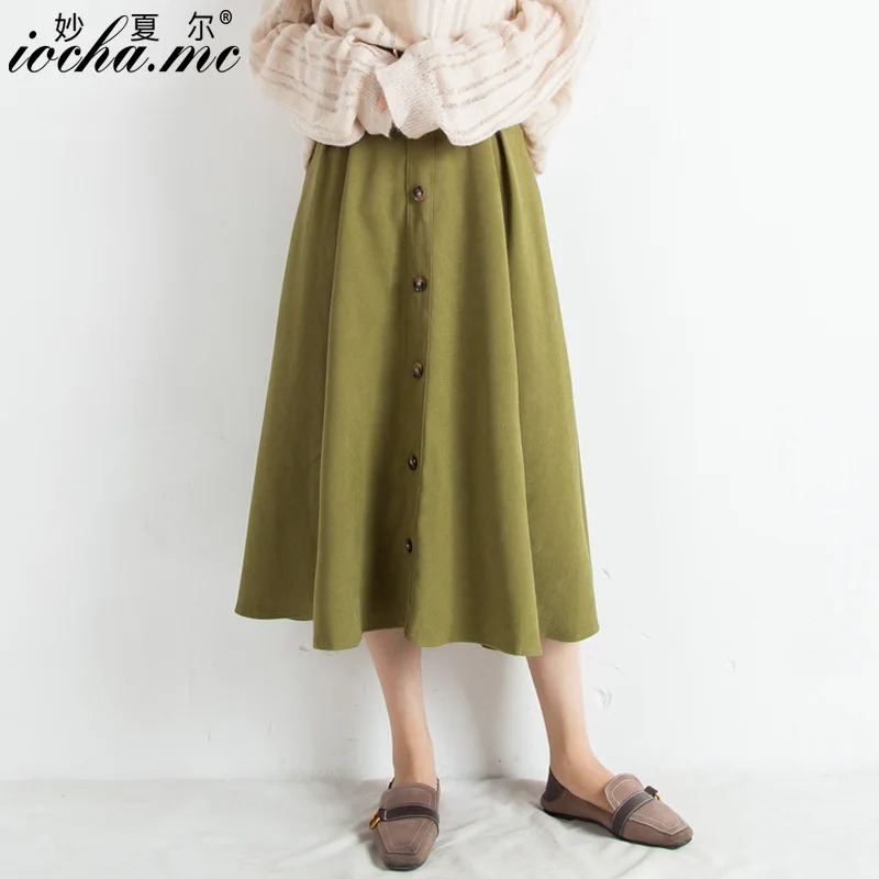 

Retro Corduroy Skirt Women's Autumn And Winter 2019 New Style Mid-length High-waisted A- line Skirt Hepburn Big Hemline Umbrella