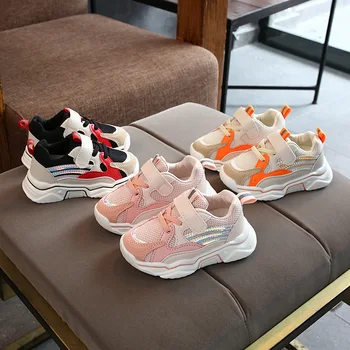 

New Kids Sneakers 2020 Fashion Children's Flats Shoes Baby Kids Girls Shoes Stretch Breathable Soft Air-Mesh Running Sneakers
