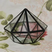 Minimalism Diamond shape Moss Glass Terrarium Black Geometric Glass Solder Terrarium Housing For Plants Home Decoration 2