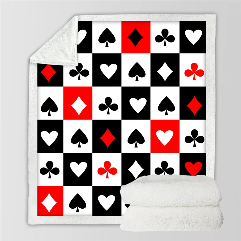 2 Постельные принадлежности Outlet Poker Games Sherpa одеяло Черное Красное Белое постельное одеяло забавные игральные карты плюшевые покрывала Mantas Прямая поставка - Цвет: 2