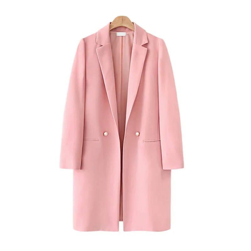 pink Женские костюмы, элегантный однотонный Блейзер, Осенние жакеты с отворотом, кардиганы, женские повседневные офисные блузы, пальто, Casaco, большие размеры - Цвет: pink