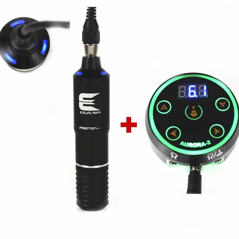 Black Machine Kit Профессиональная роторная машина татуировки ручка светодиодный светильник Мощный Тихий мотор с Aurora-II татуировки Мощность тату комплект - Цвет: Black Machine Kit
