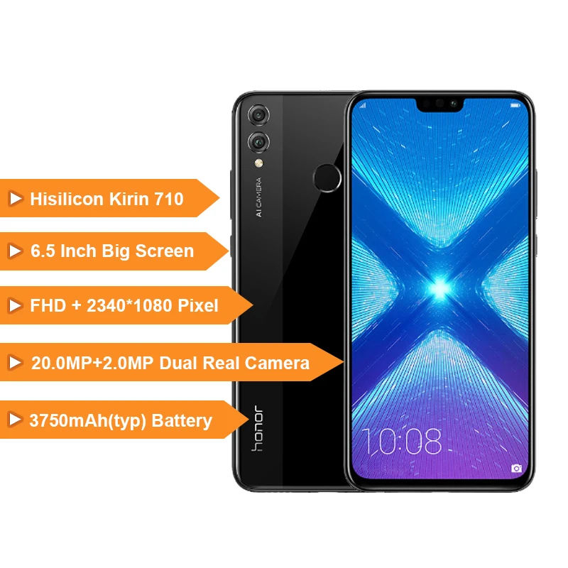 Продажа Глобальная версия Honor 8X4 GB 128GB 6,5 дюймов OTA обновленный смартфон мобильный телефон Android 8,1 Восьмиядерный отпечаток пальца ID