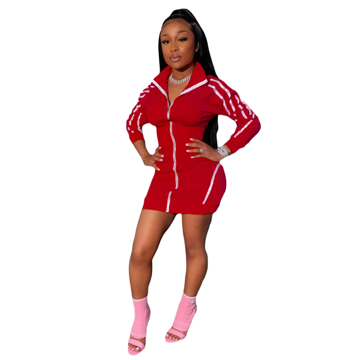 Autumn New Plus Size Women  Cardigan Zipper  Ribbon Sexy  Bodycon  Midi Dress Vestidos Ropa Mujer 3xl 4xl