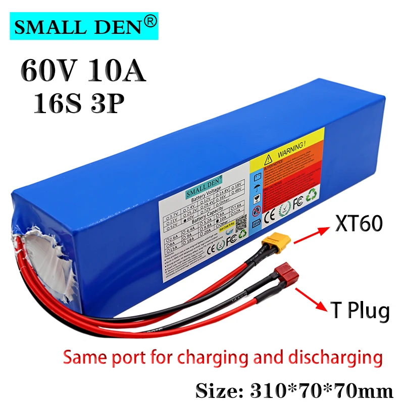

60V 10Ah 18650 lithium battery pack 16S3P same port High power protection 2000W, Built-in 30A balanced BMS E-bike conversion kit