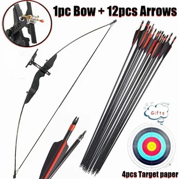 

55 Inches 30/40 Lbs Straight Pull Bow and 12Pcs 30 Inch Spine 500 Fiberglass Arrow For Recurve/Longbow Archery Hunting Shooting