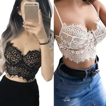 

Women Eyelash Lace Floral Bralette Bralet Bra Bustier Unpadded Crop Top Cami Tank Tops
