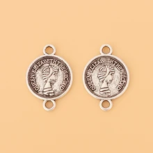 

50pcs/Lot Tibetan Silver Queen Elizabeth The Second Connectors Charms 2 Sided for Bracelet Jewelry Making Accessories