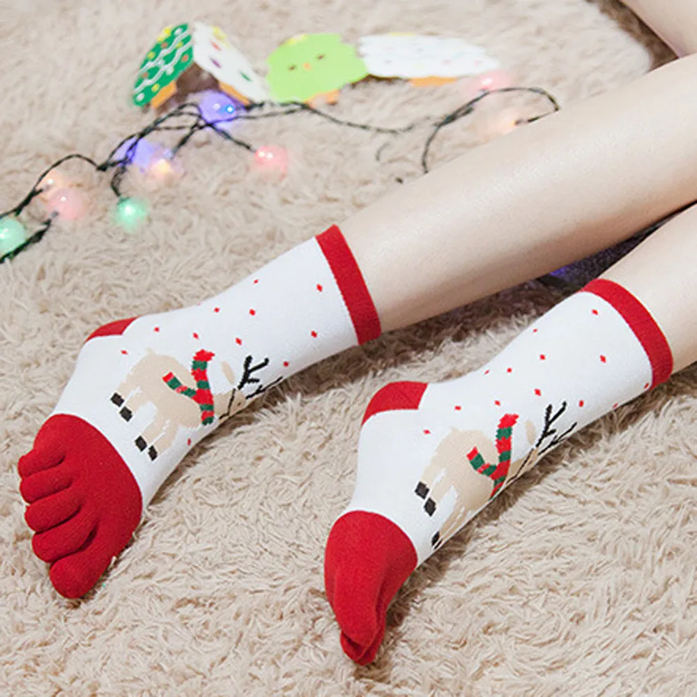 Рождество Unisec печать многоцветные Носки пять пальцев хлопчатобумажные забавные Носки смешные Носки Харадзюку женщин мужчин унисекс Носки