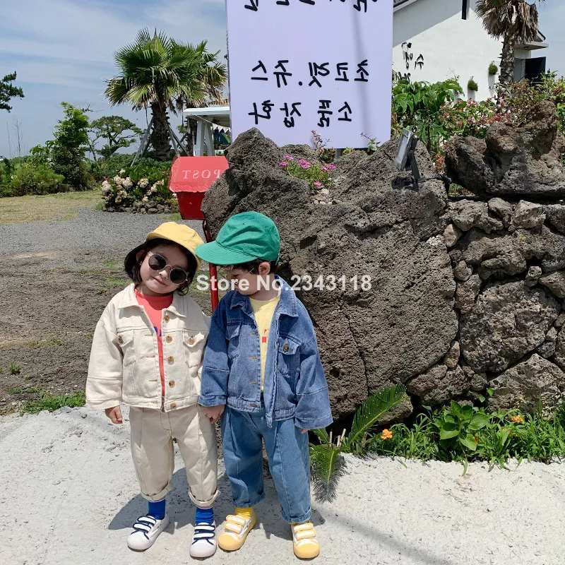

Korean Style Autumn Fashion Boys Solid Color Oversized Denim Jackets Baby Girls Casual Solid Color Coats