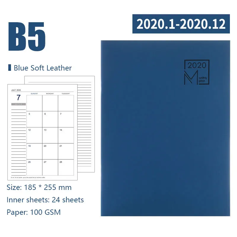 Agenda ноутбук в простом стиле B5 185*255 мм, 24 листа, кожаный мягкий переплет, качественная бумага 100 GSM, горизонтальный, стационарный - Цвет: Синий