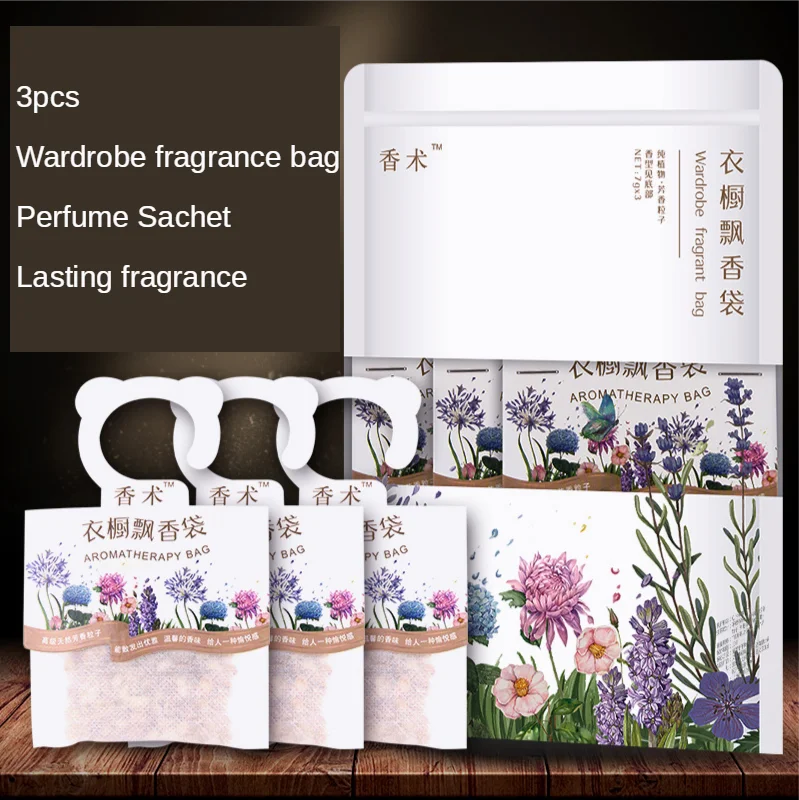 3pcs Wardrobe Sachet with Hook Wardrobe Deodorant Fragrance Sachet Home Room Car Sachet