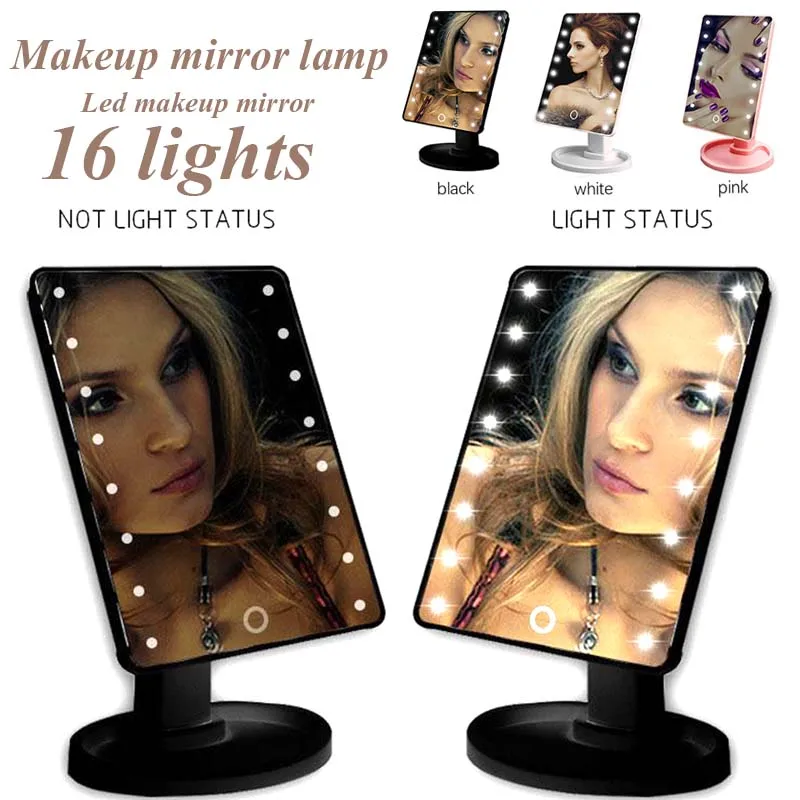 

Table Mirror Mirrors 16 LED Mirror Lamp Cosmetic Home Decor Gifts Folding Makeup Mirrors Bathroom Beauty Magnifying Portable