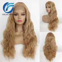 FACHOUFEE коричневый цвет Glueless кружевные парики со средней частью длинные объемные волны Доступные синтетические волосы на кружеве парики для женщин