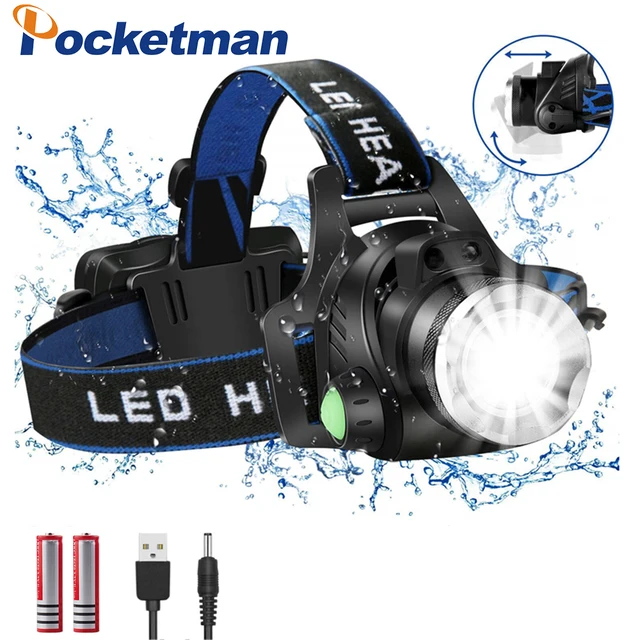 Headlamps High lumen Led Headlamp L2/T6 Zoomable Headlight Head Torch Flashlight Head lamp by 18650 battery for Fishing Hunting Package F