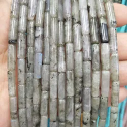 Natural Stone Cylinder Beads: Turquoise, Agate, Lapis Lazuli, and Jasper - 4x13mm About 28PCS (Grey Labradorite)