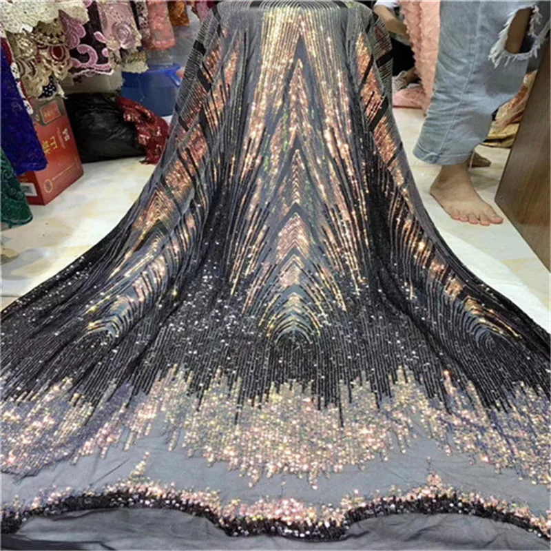 

2019 Latest African Net Lace Fabric, High Quality 3d Sequins Nigerian Wedding Lace Fabrics 5 Yards Sequins French Tulle lace