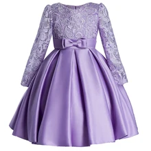 Коллекция года, зимнее платье с длинными рукавами Детские платья для девочек, нарядная одежда Вечерние платья с кружевом платье принцессы