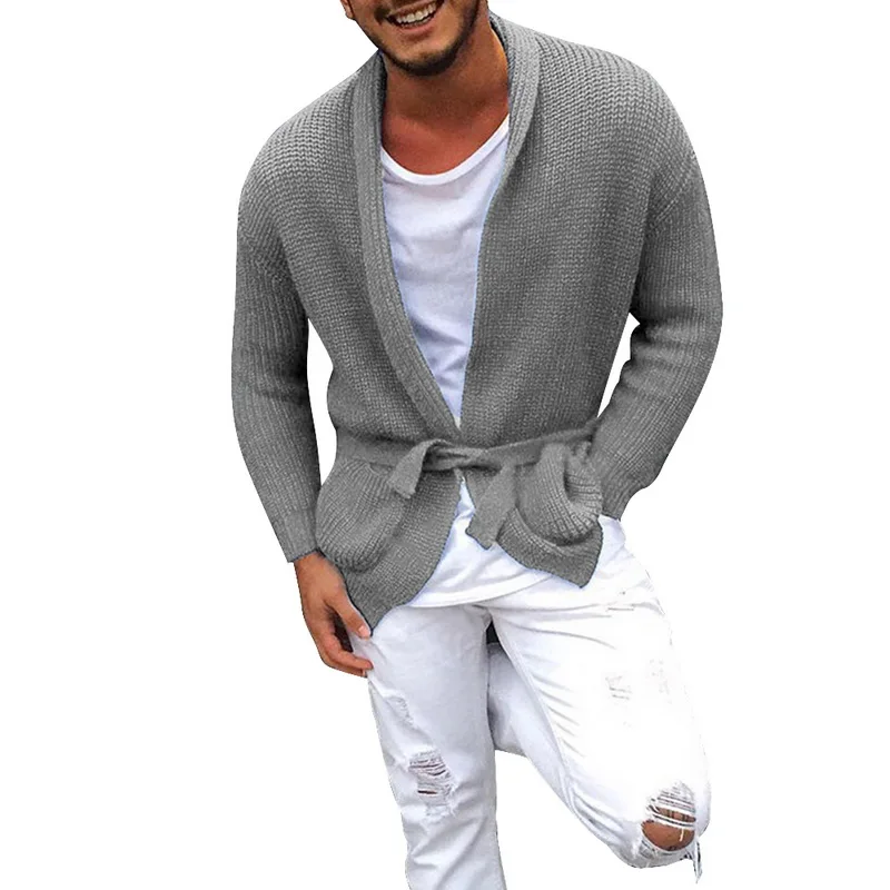 CYSINCOS Long Sleeve Midi Sweater Cardigan Mens Coat Winter Autumn Casual Solid Color Cardigan Male Pull Homme Hiver Sweaters