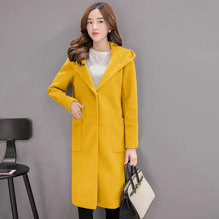 

2017 Autumn And Winter New Style Korean-style Elegant of Fluff Cocoon Hooded Mid-length Woolen Jacket Overcoat