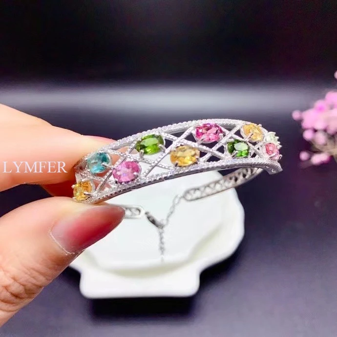 

Браслет из натурального турмалина, оптовая продажа, разноцветные драгоценные камни, серебро 925 пробы, поставки от производителя