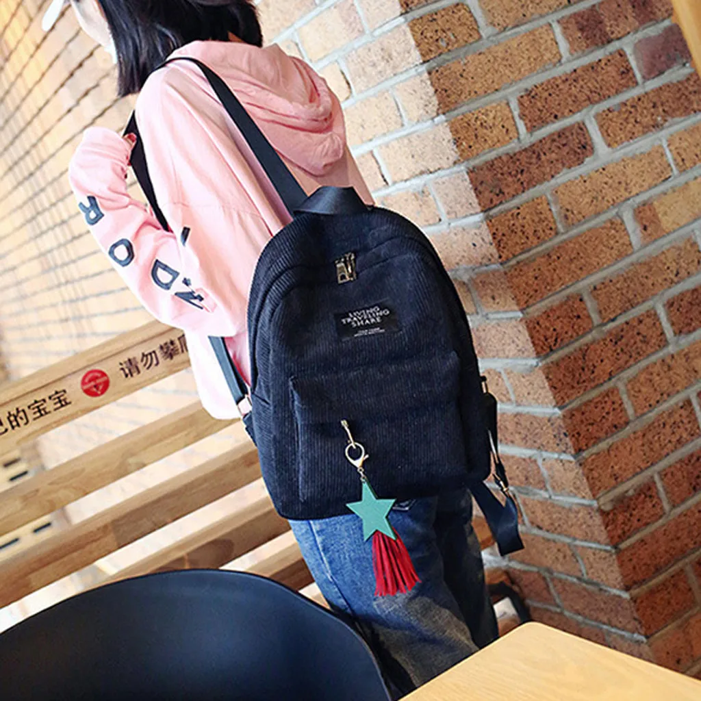 Модные женские Мини Простые вельветовые рюкзаки для девушек, студенческий стиль, чистый цвет, большая вместительность, для отдыха, двойная полосатая сумка на плечо# YL5