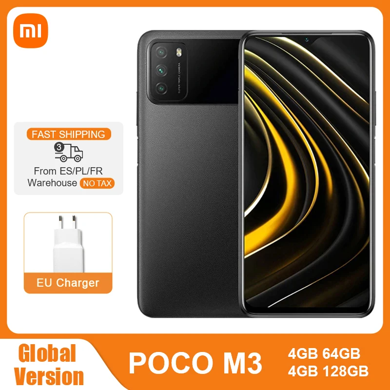 POCO-teléfono inteligente M3 versión Global, 4GB y 64GB/128GB, Snapdragon 662, ocho núcleos, Triple CÁMARA DE 48MP, pantalla FHD de 6,53 pulgadas, batería de 6000mAh