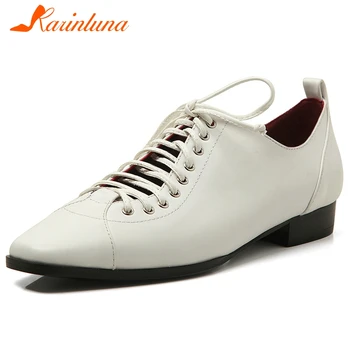 

KARINLUNA Fashion Dress Pumps Low Heel Genuine Leather Women Pumps New Brand Retro Ol Square Toe Women Shoes