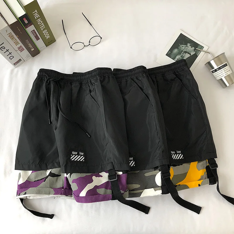 Summer camouflage casual shorts Chao Men's stitching pants straight drum sport 5-minute pants Japanese pants men