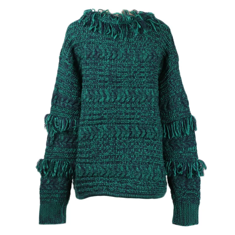 Винтажный вязаный свитер с кисточками, корейский модный элегантный кардиган, осень, темно-зеленый толстый свитер с бриллиантами, куртка, пальто