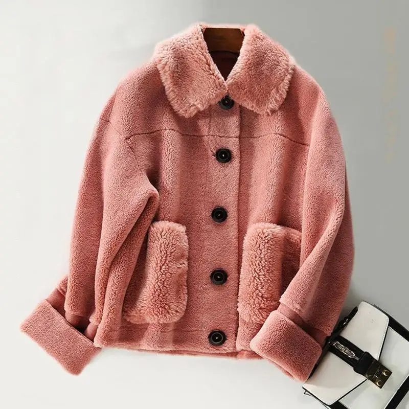 pink Женская коллекция осень-зима, короткие пальто с натуральным гранулированным овечьим стригом, Повседневная теплая шерстяная куртка, женская модная уличная одежда из овечьей шерсти E151 - Цвет: pink
