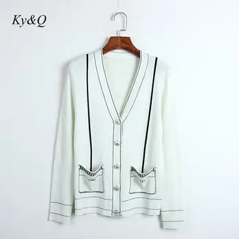 

Runway Design Women V-neck Thin Sweater Coat 2020 Spring New Loose Lazy Long-sleeved Casual White Cardigan Clothes New Tops