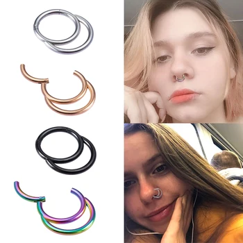 

1pc Stainless Steel Nose Ring Hoop Clicker Septum Piercing Lip Earrings Segment Hinged Cartilage Tragus Ear Rings Body Jewelry