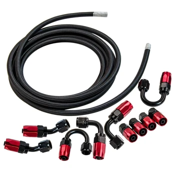 

AN6 Stainless Steel Braided Fuel Line Fitting Hose End Adaptor Kit Swivel 16FT (Black + Red)