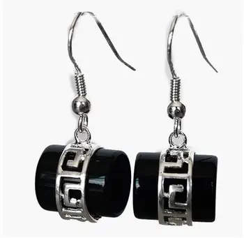 

Hot Sell VINTAGE HANDMADE NATURAL BLACK Natural jade 925 SILVER HOOK EARRINGS 1 1/5"
