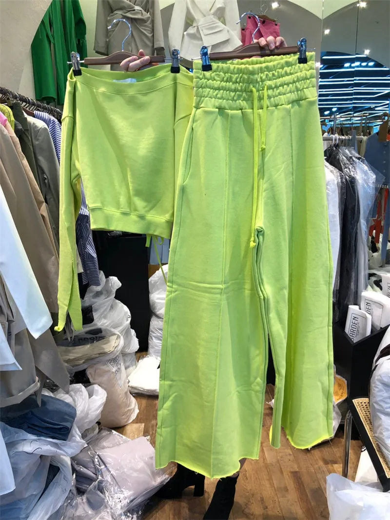 picture color Limiguyue свободный женский спортивный костюм широкие ноги брюки Топы с открытой спиной комплект из 2 предметов брюки костюм брюки набор эластичная талия дикая Толстовка Y294 - Цвет: picture color