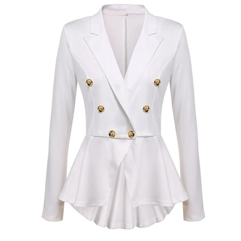 new lowest price Office Lady Autumn Lapel Collar Solid Color Double-breasted Ruffled Hem Blazer Short Coat