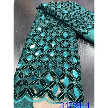 

New Design Velvet African Velvet Lace Flower Pattern Tulle Big Sequins Fabric Flower Tulle High Quality with Glitter AMY2763B