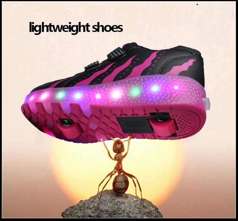 Детские светящиеся кроссовки с колесами; Светодиодный свет; женская обувь; роликовый светодиодный свет; детская спортивная обувь для мальчиков; Светящиеся кроссовки; европейские размеры 27-41