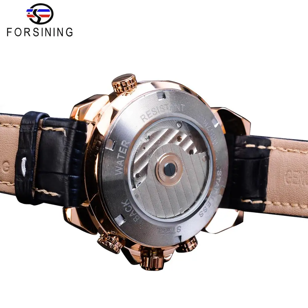 Forsining Rose Golden Tourbillon Мужские деловые часы Автоматические Большие Аналоговые часы с датой из натуральной кожи деловые спортивные часы Relogio