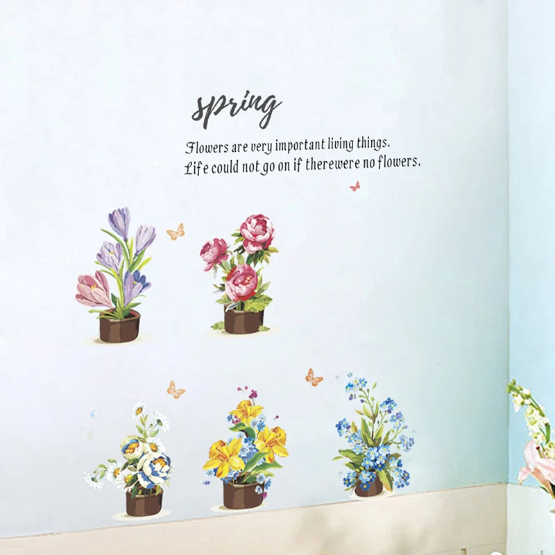 Spring Quotes Flower Stickers For Wall Home Living Dinner Room Decoration Sticker On The Cabinet Decals Mural PVC Decor Wall Art