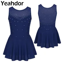 Детское платье для девочек-подростков, без рукавов, блестящие стразы, тюль, роликовое Фигурное катание, гимнастическое трико, балетный костюм, Одежда для танцев