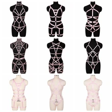 Нижнее белье Жгут Розовый Готический комплект женские топы пояс для тела Пояс Подвязки панк Треугольная рама подтяжки размера плюс эластичные вечерние рейв