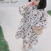 Humor Bear/Новинка года; платье для девочек; платье с длинными рукавами и цветочным принтом; осеннее однобортное платье принцессы с круглым вырезом