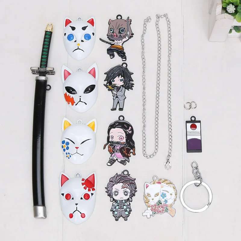Набор ключей-убийцы демона Kimetsu No Yaiba косплей ожерелье «меч» маска Zenitsu Tanjirou Nezuko Tsuyuri Kanao рождественские подарки - Цвет: 11pcs opp bag