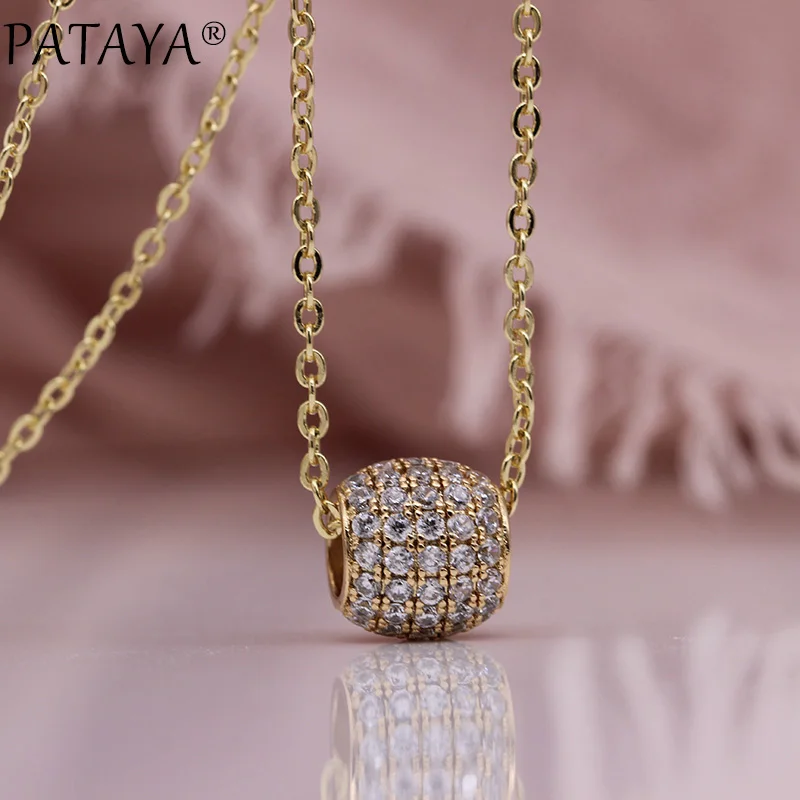 PATAYA New Round Long Necklaces Women Fine Romantic Luxury Wedding Fashion Jewelry 585 Rose Gold White Natural Zircon Pendants