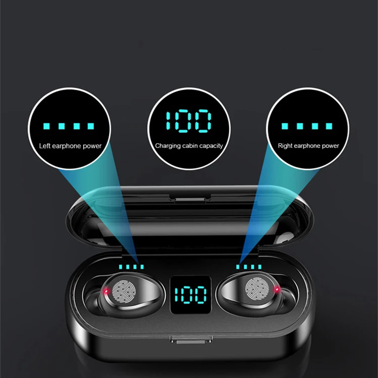 F9 Mini Wireless True Bluetooth 5 0 Earbuds tws Earphone led 8D Stereo Headset With 2000 MAh Charger case For iPhone Xiaomi