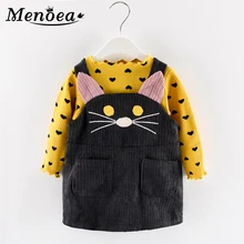 Menoea/Одежда для маленьких детей; осеннее платье принцессы для девочек; осенние праздничные платья с длинными рукавами и рисунком кота для маленьких девочек