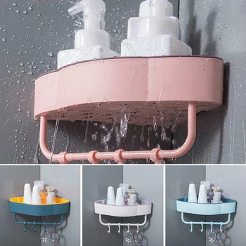 

Shower Caddy Shelf Bathroom Wall Basket Rack Storage Corner Holder Organizer with Hooks HG99